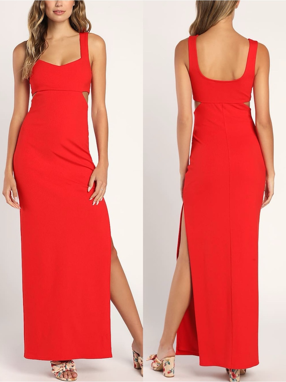 Lulus | Always Be By My Side Red Ribbed Cutout Maxi Dress